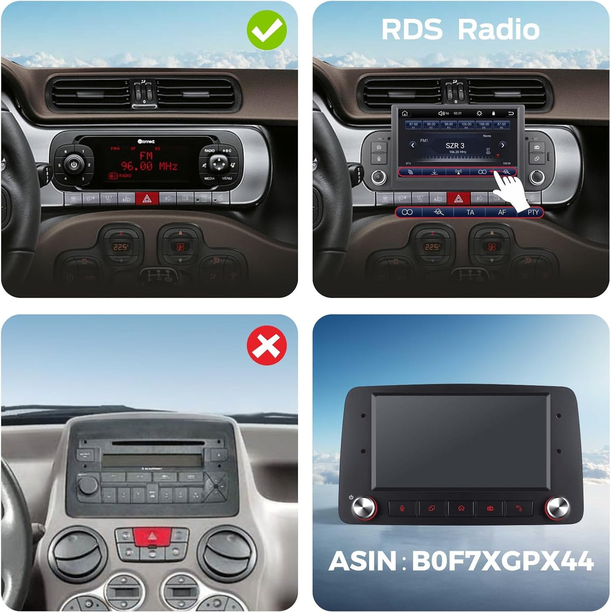 Fast Boot Linux Autoradio Compatible with Fiat Panda 169 2013-2020 | Plug & Play | Bluetooth/Wireless CarPlay/Android Auto/FM/AM/RDS/USB | 100W DSP |