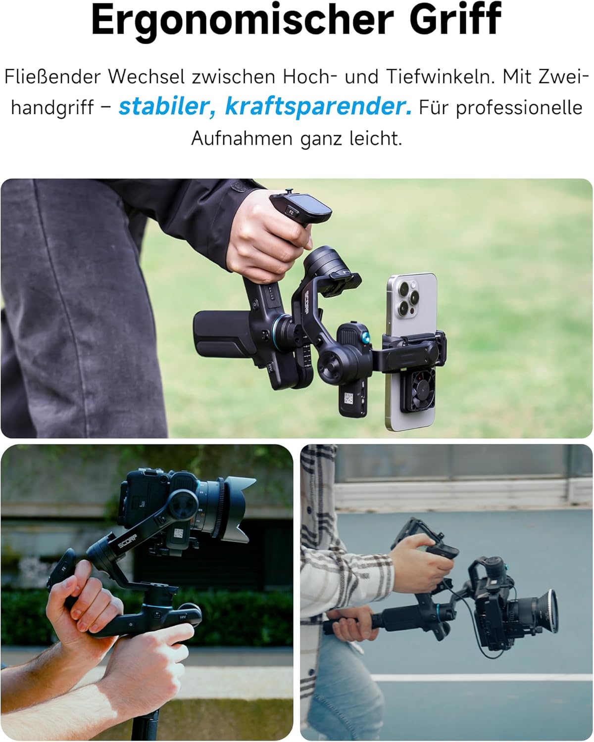 FeiyuTech SCORP MINI 3 Kit – All-in-One Gimbal met AI-Tracking, 2 kg draagvermogen, 1,3" touchscreen & Cooling Phone Clamp – Voor Vlogs, YouTube, TikTok & Camera/Smartphone/Action Cam