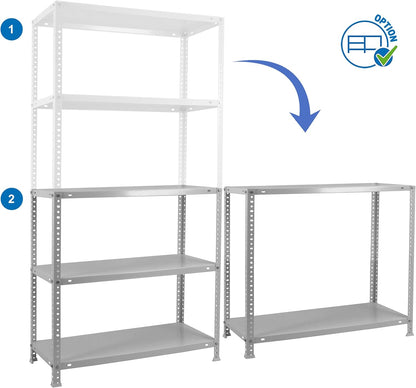 Simon Rack Stellingkast Metaal, 2000x1100x400 mm, Buigpunt 90, 5 Verstelbare Niveaus, Metalen Planken, Robuust Opslagrek voor Garage, Kelder en Werkplaats, Grijs – Simon Classic