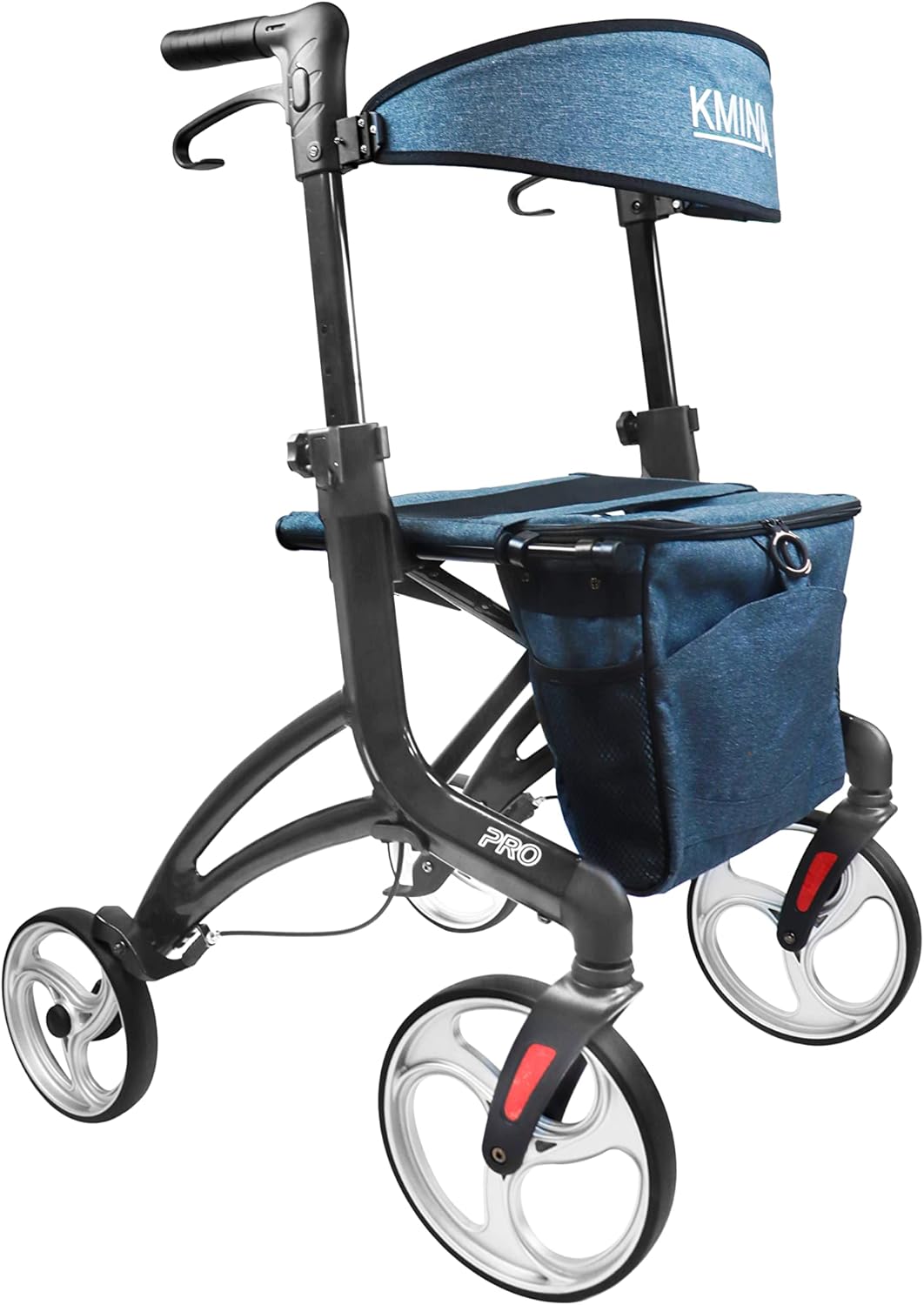 KMINA PRO - Rollator Voor Lange Mannen (1,70 Tot 2 M), Extra Hoog Met Zitje, Grote Wielen, Opvouwbaar, Large Size