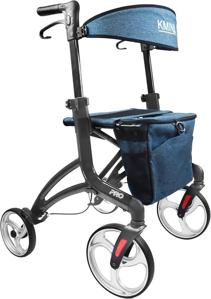 KMINA PRO - Rollator Voor Lange Mannen (1,70 Tot 2 M), Extra Hoog Met Zitje, Grote Wielen, Opvouwbaar, Large Size