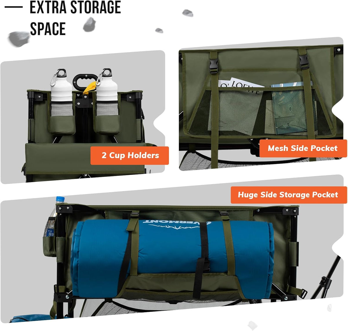 Overmont 400L Opvouwbare dubbeldekker Wagon - All-Terrain Afneembare Grote Wielen 200kg Capaciteit Opvouwbare Festivalwagen voor Camping Sport Winkelen Tuin en Strand Groen