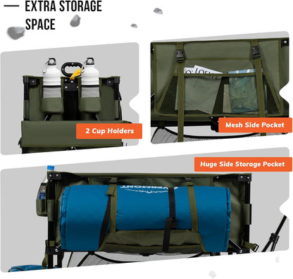Overmont 400L Opvouwbare dubbeldekker Wagon - All-Terrain Afneembare Grote Wielen 200kg Capaciteit Opvouwbare Festivalwagen voor Camping Sport Winkelen Tuin en Strand Groen