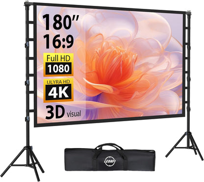 180 inch groot projectiescherm met statief, grote projectieschermstandaard voor buiten, draagbaar, met draagtas, voor binnen, HD 16:9 achter achter verstelbaar