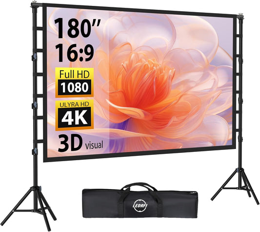 180 inch groot projectiescherm met statief, grote projectieschermstandaard voor buiten, draagbaar, met draagtas, voor binnen, HD 16:9 achter achter verstelbaar