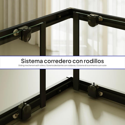 Douchecabine – Douchewand – Douchecabine Hoek – Douchecabine Schuifdeur – Veiligheidsglas – 90x90 cm – 6 mm ESG Veiligheidsglas – Zwarte Profielen – Partieel Gesatineerd – Hoogte 190 cm