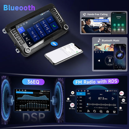 4G & 64G 7" autoradio Bluetooth voor VW Golf 5 6 Polo Passat Skoda Touran Seat Draadloos Carplay Android Auto, WiFi GPS Navi HiFi RDS/FM Radio 2 din met AHD achteruitrijcamera/DVR/Canbus