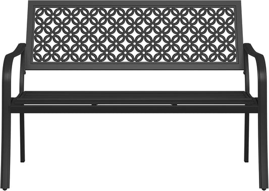 Grand patio Tuinbank, buitenbank met roestwerend stalen metalen frame, gestempeld patroon, kleur naar keuze, geschikt voor binnen, buiten, terras, park (zwart)