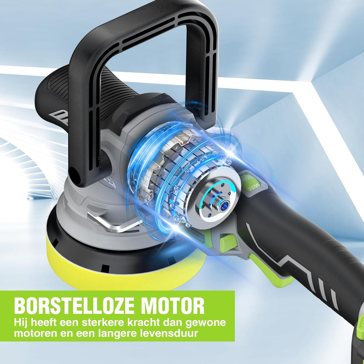 WORKPRO 20V accu polijstmachine, auto polijstmachine snoerloos met 7 snelheden (2000-5000 RPM), 1 x 4.0Ah accu, dubbele actie, met opbergtas, voor auto, vloeren, tegels