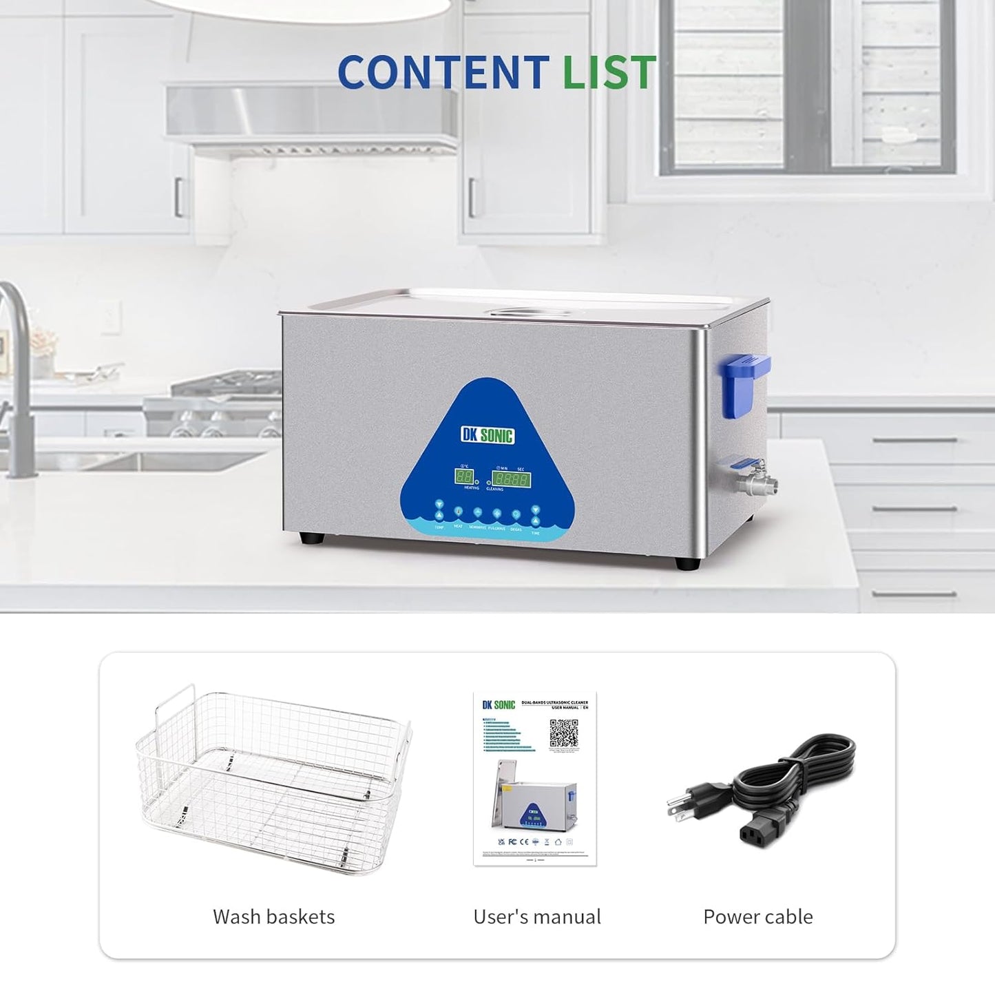 DK SONIC Industriële Ultrasoon Reiniger, 22L 480W Geluidsreiniger met Verwarming & Timer, Digitale Bediening voor Motoren, Carburateurs, Kettingen (Inclusief Mandje)