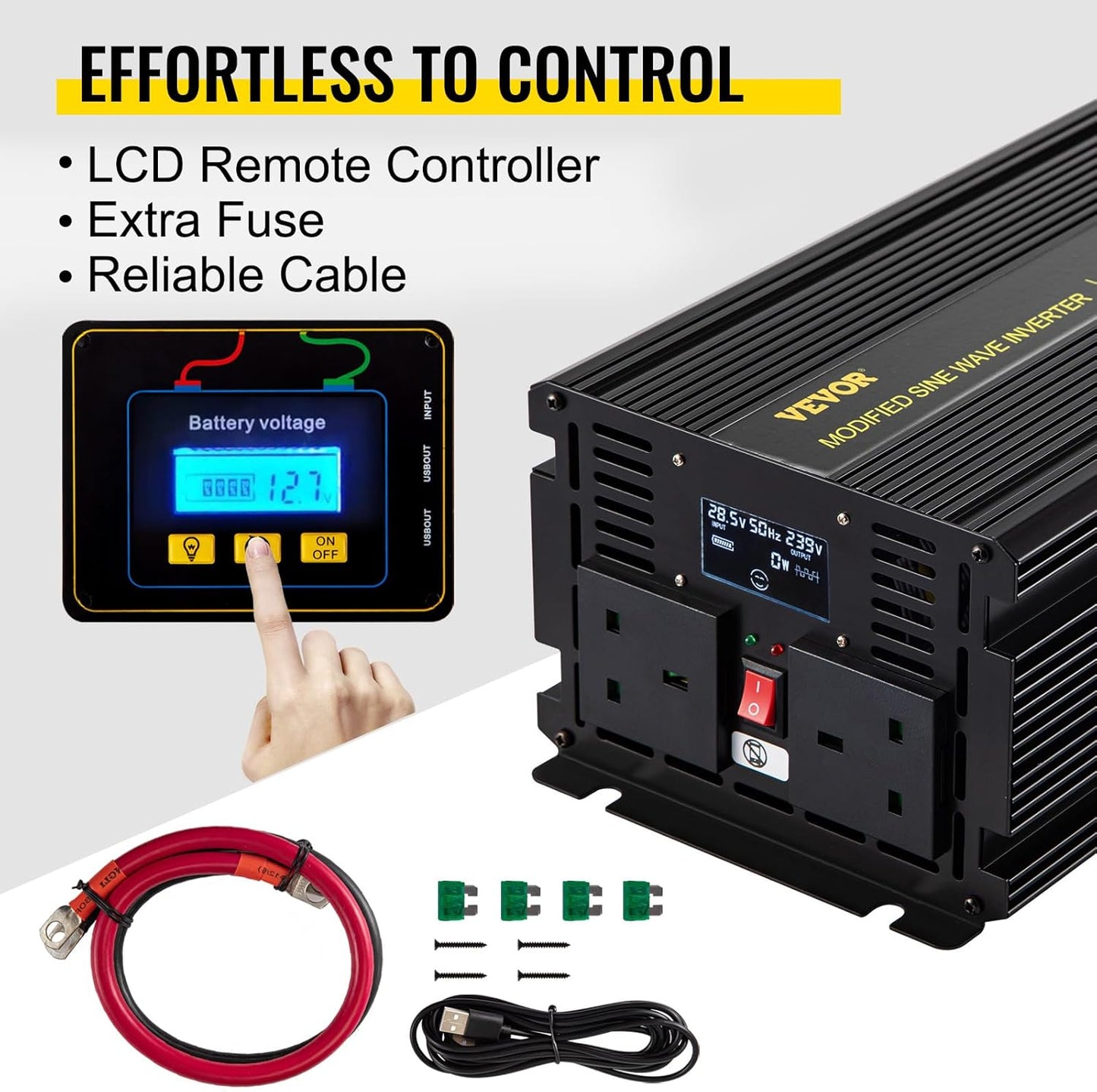 VEVOR Zuivere Sinusomvormer 2000W Digitale Auto-Omvormer 24V Gemodificeerde Sinus Omvormer Ideaal Voor Een Cadeau Mobiele Telefoon Laptop Elektrisch Licht Digitale Camera Borstkolf TV Magnetron Enz