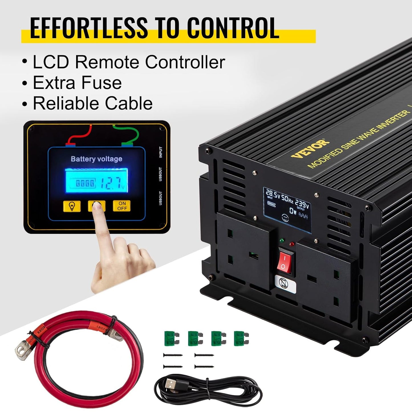 VEVOR Omvormer sinusgolf, gemodificeerde spanning van 24 V DC naar 240 V AC, gemodificeerde transformator, vermogen 2000 W naar 4000 W, omvormer met lcd-display, lcd-afstandsbediening