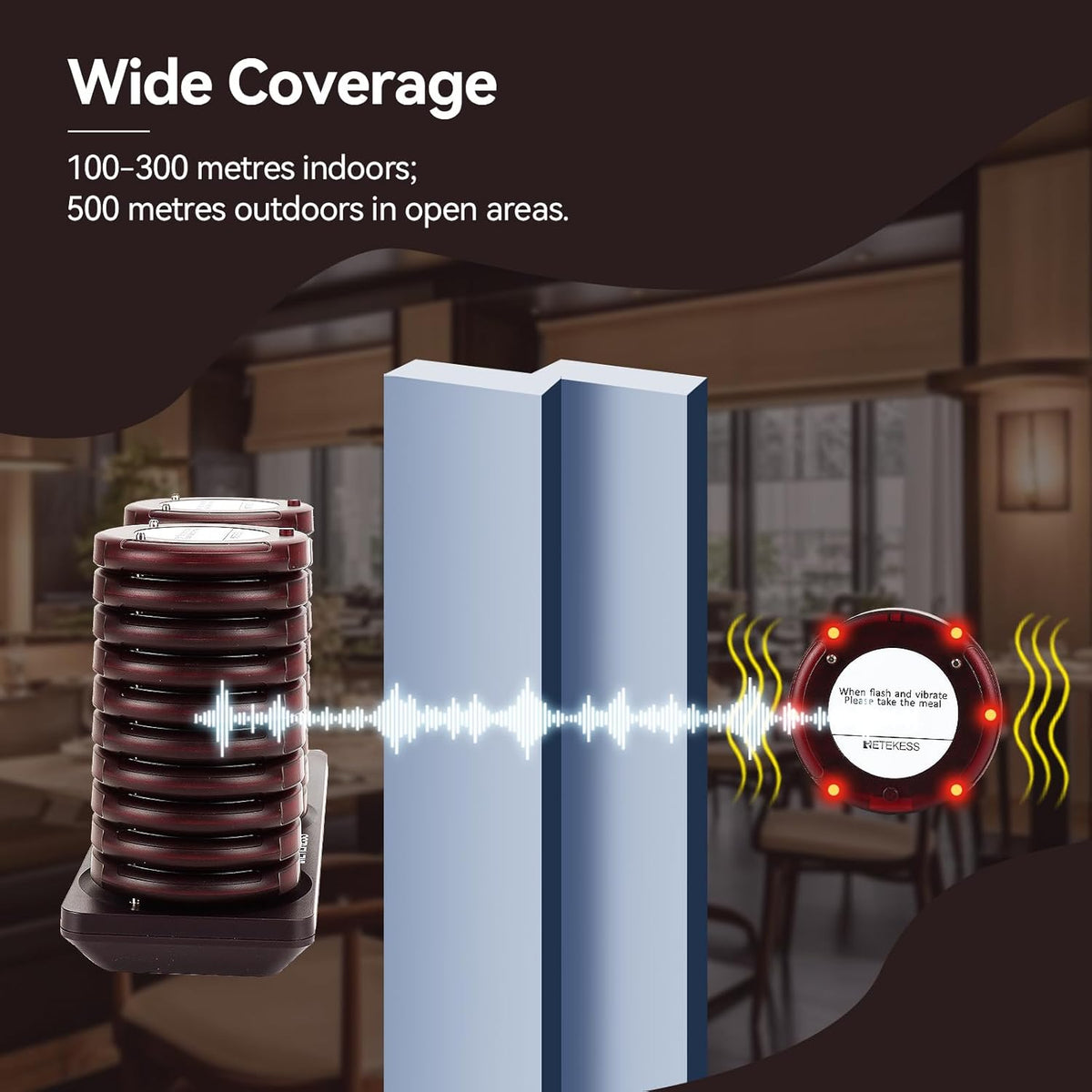 Draadloos Oproepsysteem – Pagers – Belmeesysteem – Restaurantoproepsysteem – Wachtrijbeheersysteem – 20 Pagers – 500 Meter Bereik – 20 Uur Accuduur - QUORE