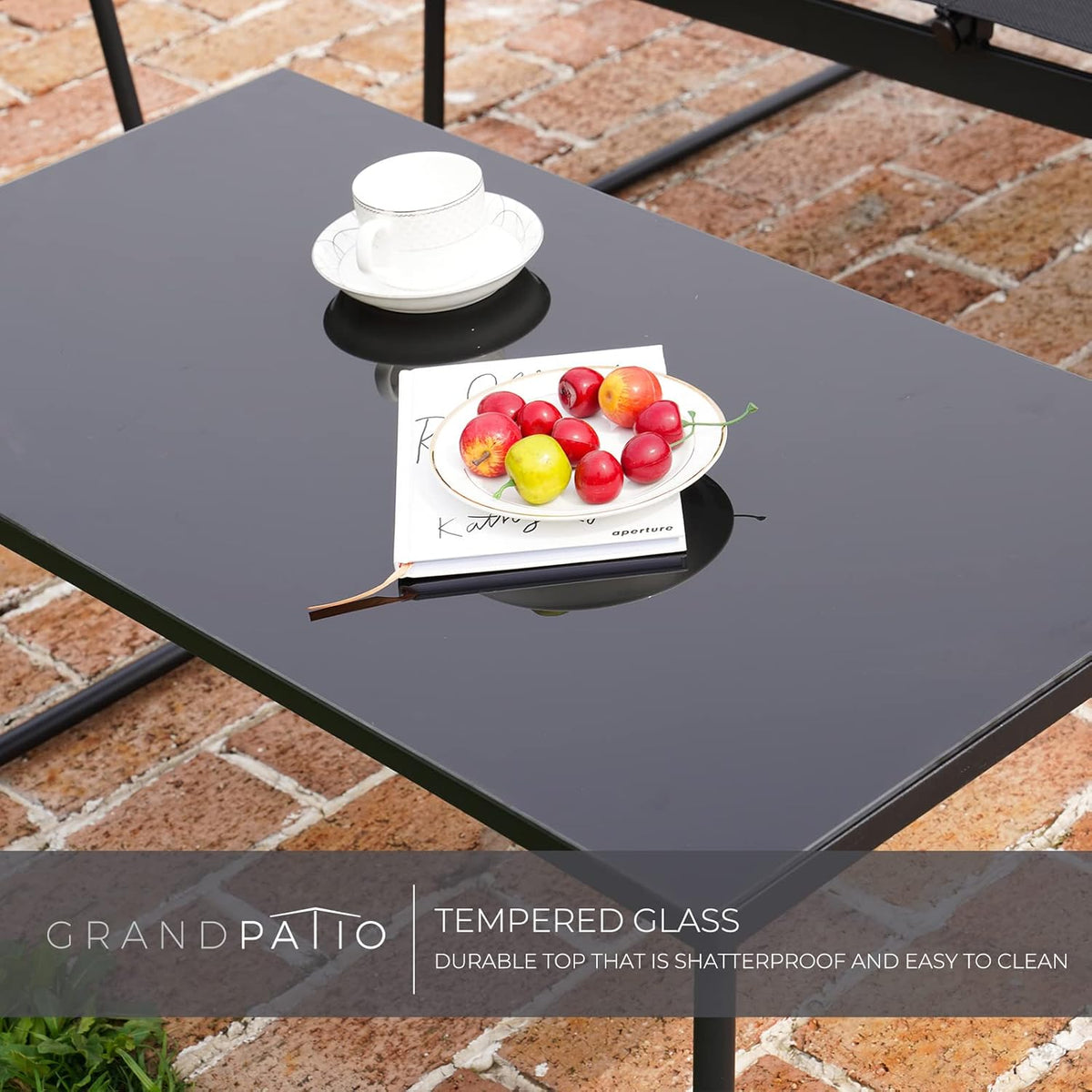Grand patio Conversatiesets, 4-delig, tuintafel en stoelen, mesh sling Farbic, waterdicht, ademend, tuinmeubelsets voor buiten, achtertuin, zwembad (zwart)