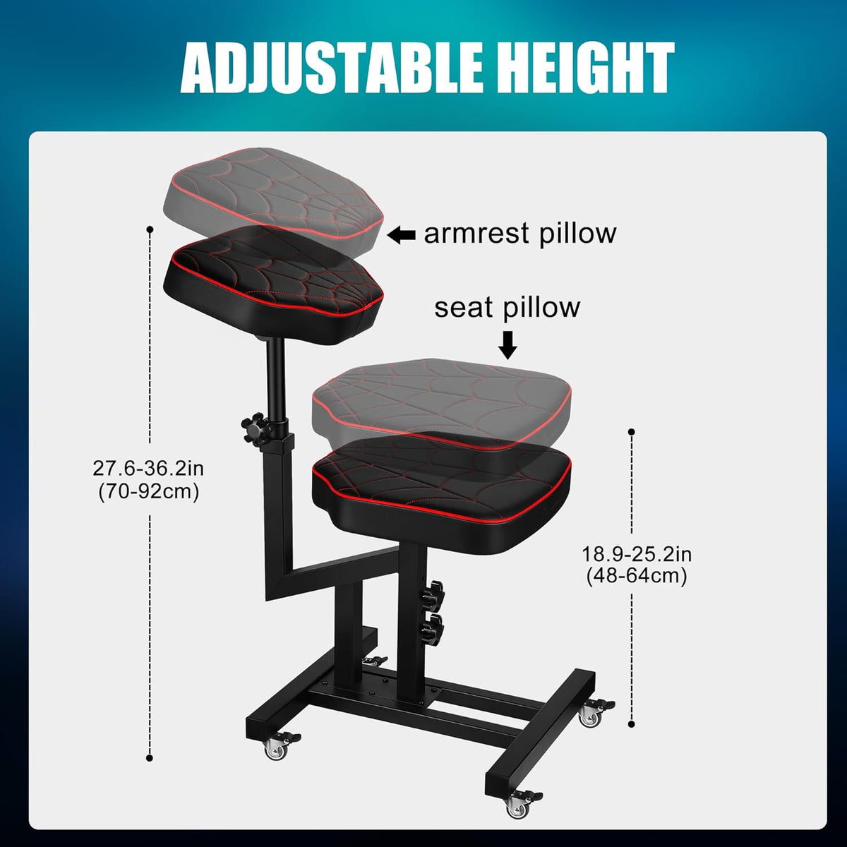 Poarmeey Premium multifunctionele stoel met armleuning voor tattoo-artiesten, verstelbare tattoo-armsteun, standaard, tattoo-stoel met wielen