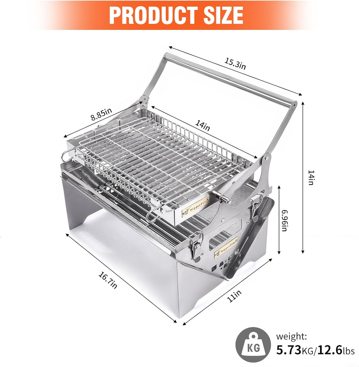 Barbecuegrill, draagbare barbecuegrill voor buiten, roestvrijstalen houtskoolgrill, opvouwbare BBQ-roker voor picknick, tuin, terras, camping, reizen, wandelen