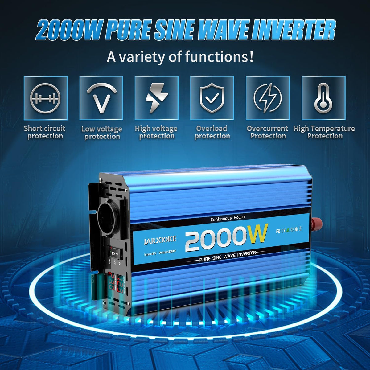 Omvormer 12 V 220 V Pure Sinus 2000 W/4000 W spanningstransformator met USB en EU wisselstroom