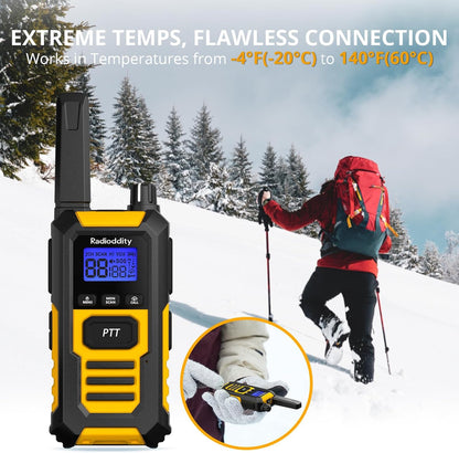 Radioddity HD-1 Walkie Talkie IP67 waterdicht, vergunningsvrij, robuuste PMR stof- en schokbestendig groepsgesprek met één knop SOS-alarm dubbele PTT USB-C-oplaadstation en basisstation, 4 stuks, geel