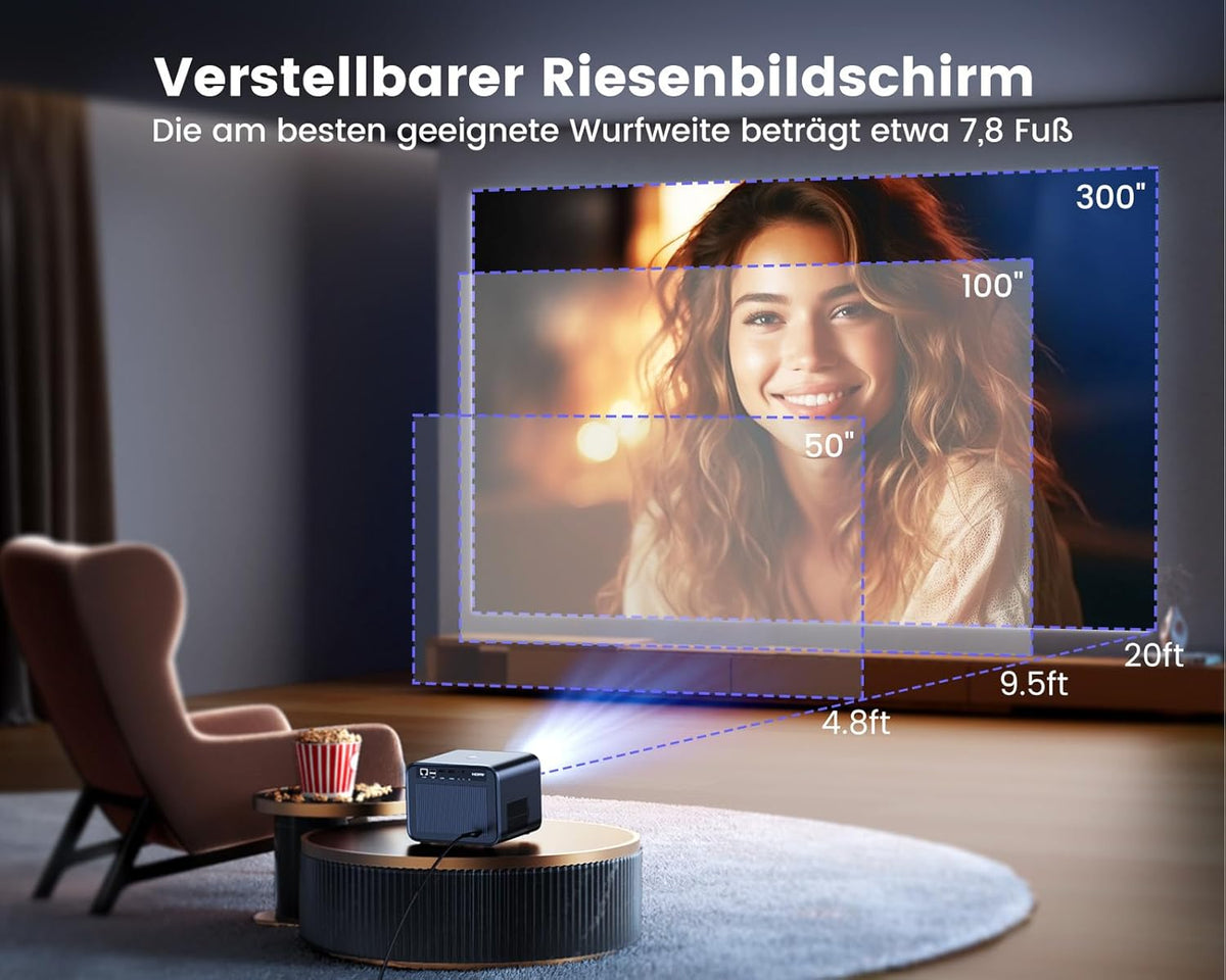 Official Netflix & Dolby Audio Beamer, 25000 lumen, autofocus/trapeziumcorrectie, WiFi6, Bluetooth, Full HD 1080P, ondersteuning 4K 60Hz beamer voor thuisbioscoop, outdoor, mobiele telefoonprojector