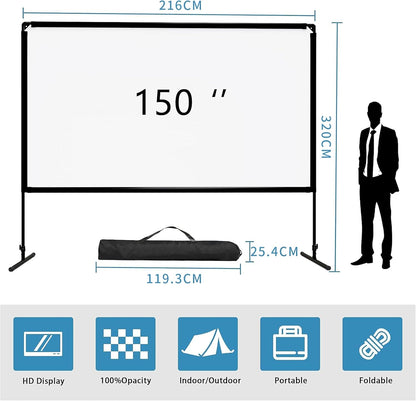GT GETCO TECH 16:9 indoor outdoor beamer scherm en statief, draagbare HD-beamer scherm, achterste bioscoopscherm met draagtas