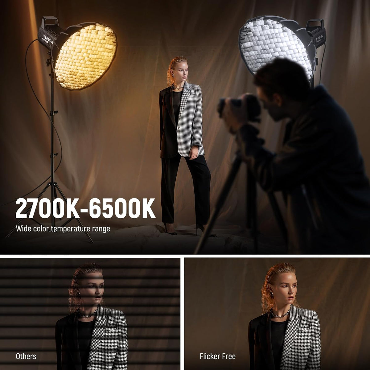 NEEWER FS230B LED-videolamp, studiolicht met 2,4G/APP-besturing videolicht 230W Bi Color COB, stil continu licht met 4 PWM-dimsoorten, 110000Lux/m, 2700K - 6500K, CRI 97+, 12 scènes, Bowens houder