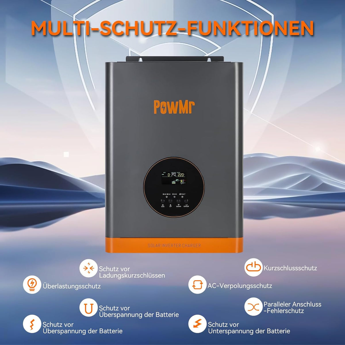 PowMr 3000W Solar Inverter, 3kW Off-Grid Hybrid Inverter, 24V DC to 220V AC, Built-in 60A MPPT Charge Controller, 9000W Peak Power for Lead Acid an