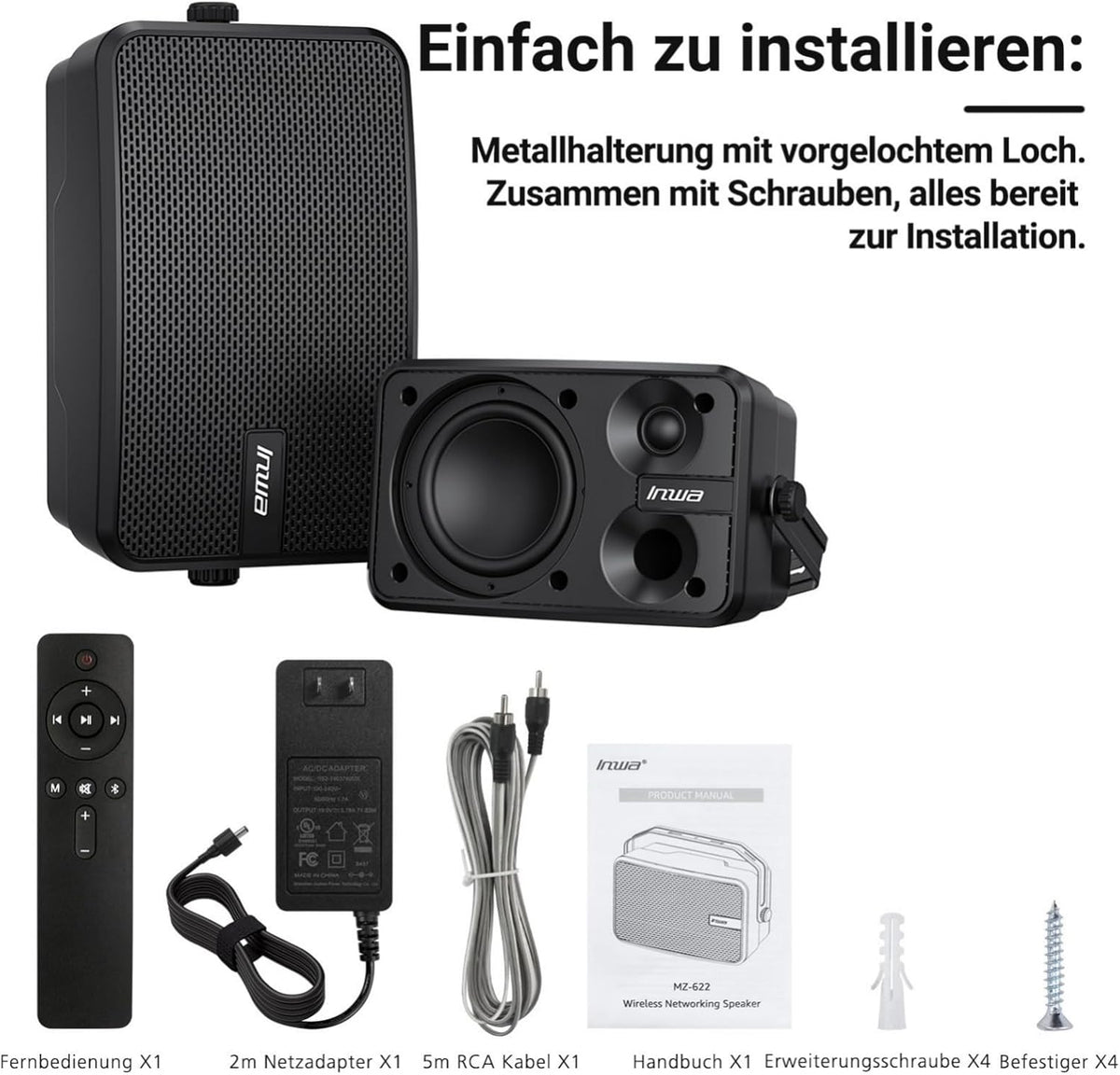 Wandluidsprekerset – Bluetooth Speakerset – Luidsprekerset – Actieve/Passieve Speakers – Set van 2 – 400W Piekvermogen – IPX5 Waterdicht