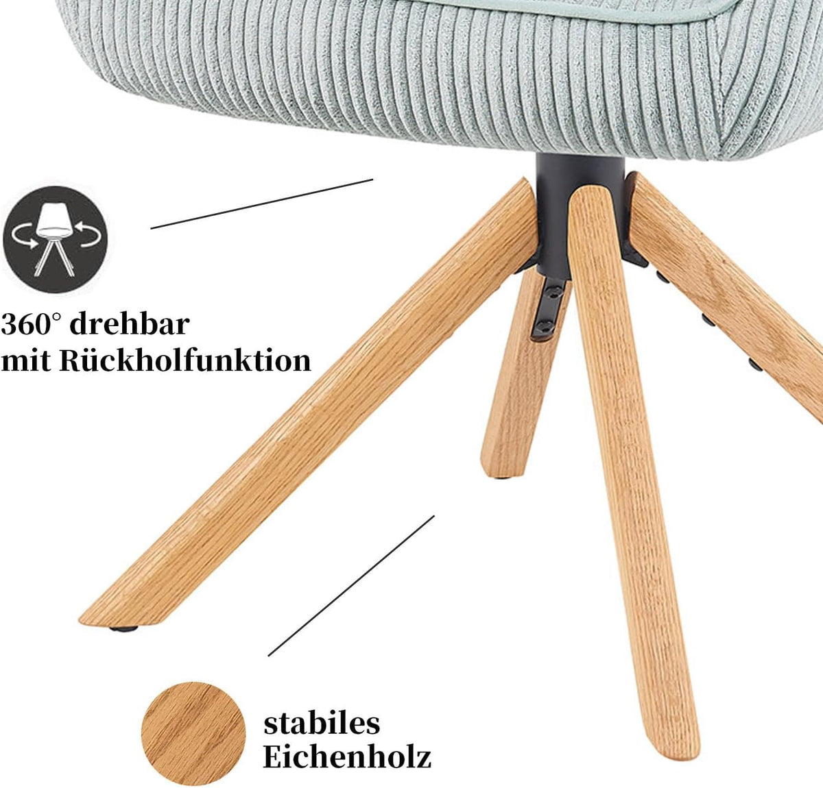 Draaistoel – Eetkamerstoel – Keukenstoel – Stoel Met Wieltjes – Schommelstoel – Lichtblauw – 360° Draaibaar – Massief Eikenhout Met Olieafwerking