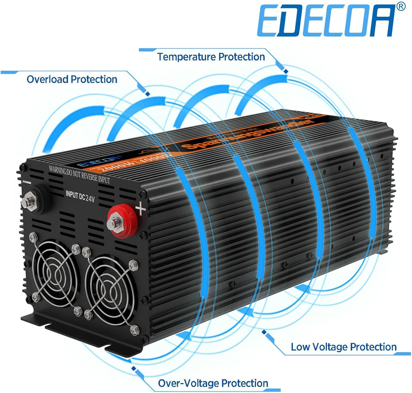EDECOA 2000W Zuivere Sinus Omvormer 24V naar 230V met LCD-afstandsbediening en 2X USB, Spanningsomvormer 24 V, Inverter Pure Sine Wave
