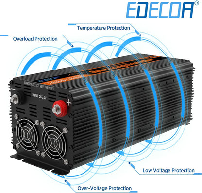 EDECOA 2000W Zuivere Sinus Omvormer 24V naar 230V met LCD-afstandsbediening en 2X USB, Spanningsomvormer 24 V, Inverter Pure Sine Wave