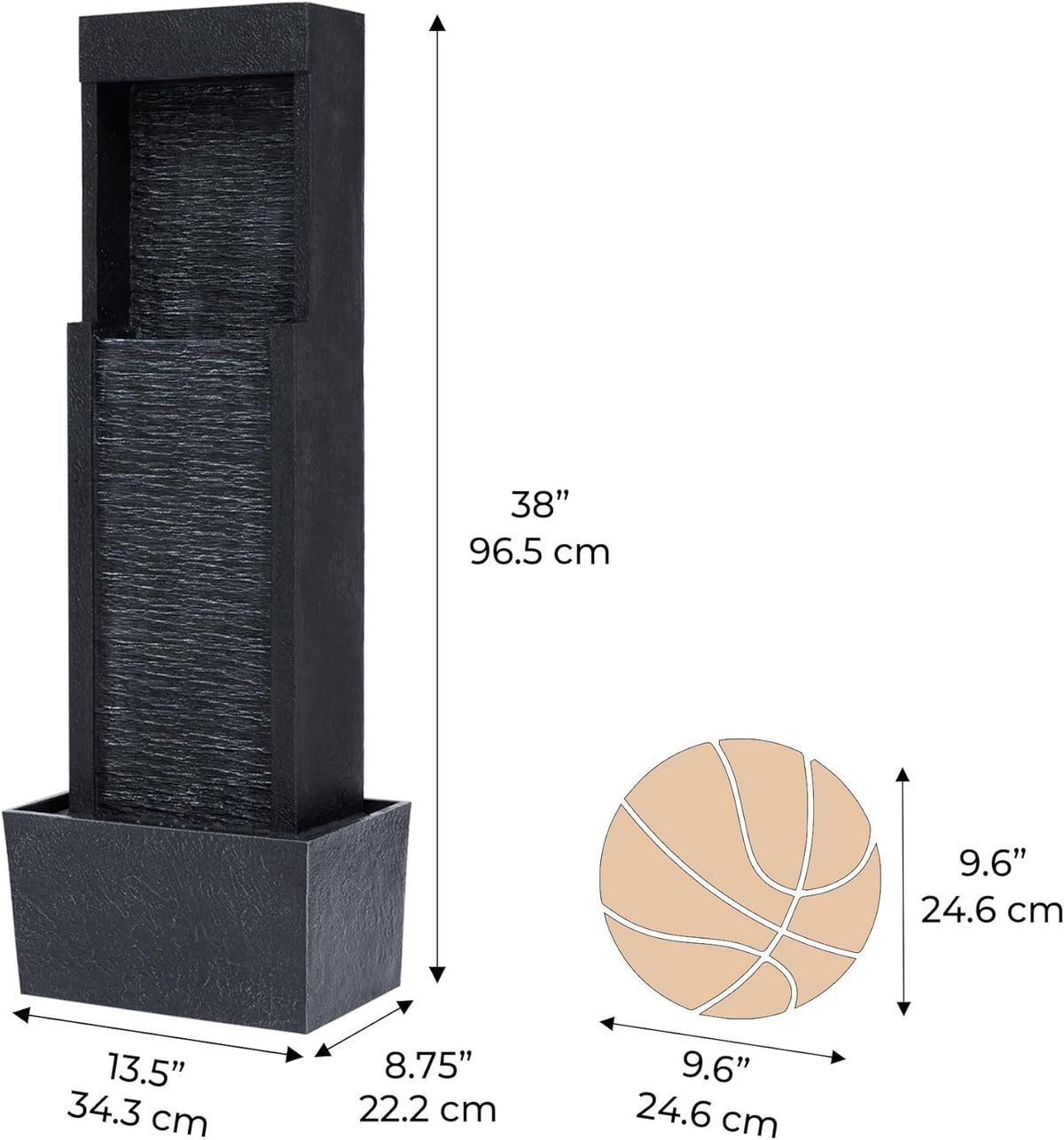 Teamson Home 37,99" Athena Zonne-energie Outdoor Moderne Waterval Fontein, Zwart