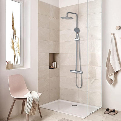 Doucheset – Douchesysteem – Regendouche – Handdouche – Thermostaatkraan – RVS 25 cm Regendouche – 3 Straalsoorten Handdouche – Verstelbare Douchestang