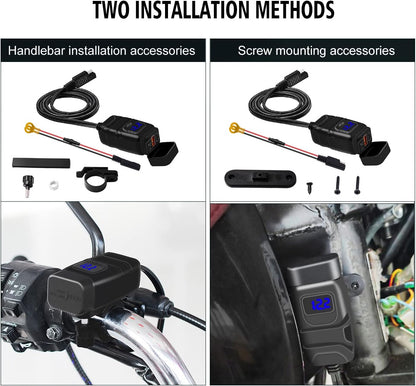 USB-stopcontact voor motorfiets, 18 W, QC3.0, 30 W, PD, USB-oplader voor motorfiets, waterdicht, snel opladen met schakelaar en led-voltmeter, USB-stuur voor marine, auto, camper, SUV