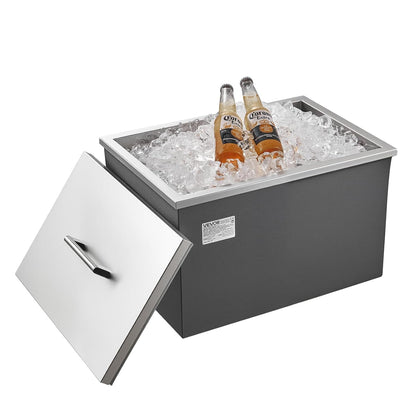 VEVOR Drop in Ice Chest, 508 x 355 x 306mm (508 x 355 x 306mm) Stainless Steel Drop in Cooler, 30L Commercial Ice Bucket with Jar Lid for Outdoor, Drain Pipe Set Included, for Cold Wine Beer