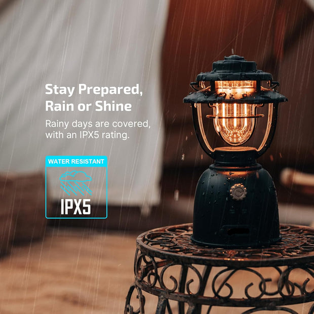 Campinglamp - Kampeerlamp - Dimbare Retro Campinglantaarn - Verstelbaar - Draagbare - met Dubbele Lichtbron - Noodstroombank - USB Oplaadbaar - voor Buiten - Camping - Noodsituatie - IPX5 Waterdicht - 500Lm - 16000 mAh - 12.3 x 22.5 x 12.3 cm - Zwart