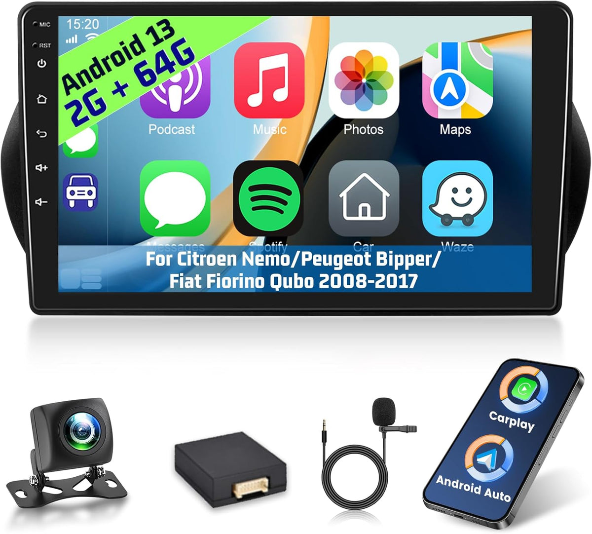 Carplay car radio for Citroën Nemo/Peugeot Bipper/Fiat Fiorino Qubo 2008-2017