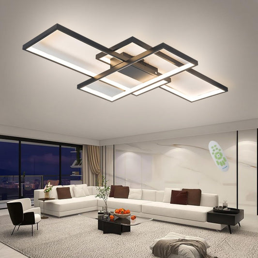 LED Plafondlamp, Moderne LED-Plafondlamp Zwart 90cm met Afstandsbediening, Dimbaar Geometrisch Design Smart Lampen Woonkamer Plafond, Inbouwverlichting voor Kantoor, Keuken, Slaapkamer