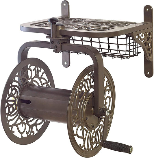 Liberty Garden Products 714 decoratieve gegoten aluminium navigator roterende tuinslanghaspel, houdt 150-voet van 5/8-inch slang - brons