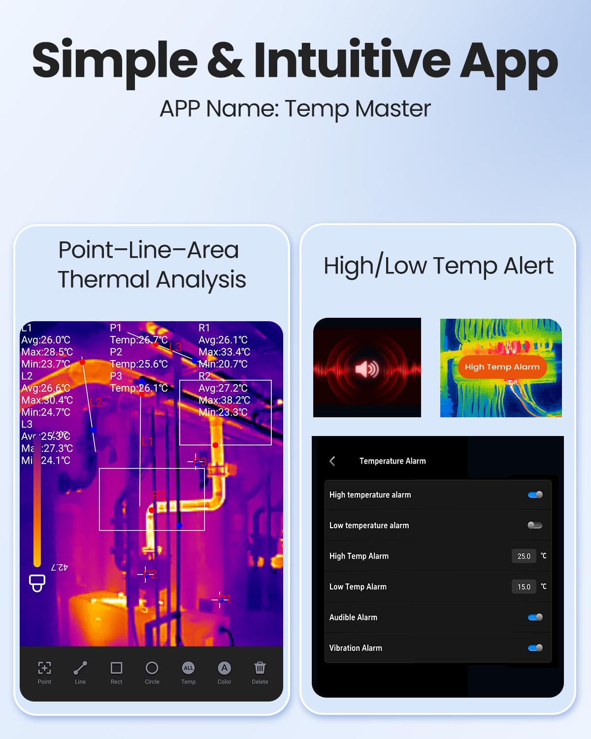 P1 Warmtebeeldcamera voor iPhone 15/16 en Android infraroodcamera met Super IR resolutie 320 x 240, ± 2 °C nauwkeurigheid huisinspectie 15 x zoom, Grijs