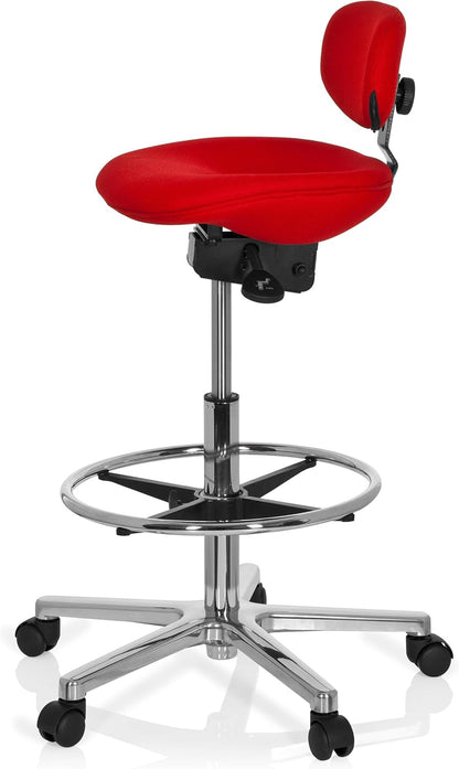 hjh OFFICE 608331 werkstoel hoog Work MF stof rood stahulp kantoor draaistruk met rugleuning en wielen, in hoogte verstelbaar