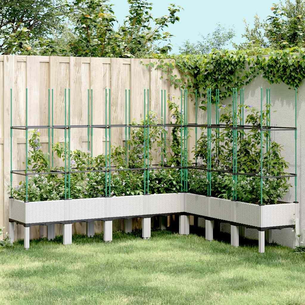 Flower Box for Garden with Integrated Polypropylene Trellis Raised Design and Rattan Look White 200 x 160 x 142.5 cm, Ideal for Climbing Plants, Vegetables - QUORE