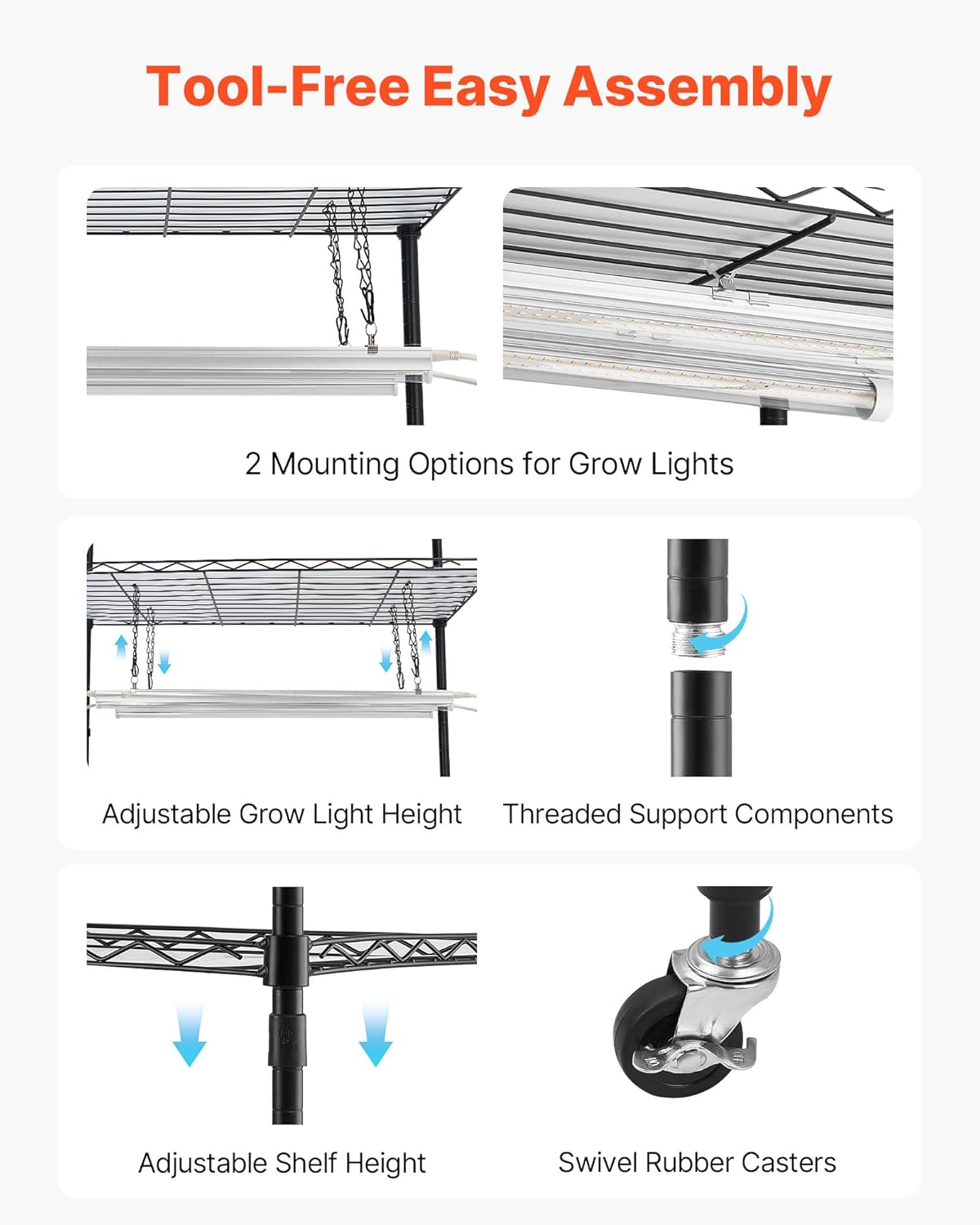 VEVOR Indoor Greenhouse with Grow Lights, Plant Stand with 4 Levels, Display Height 150 cm with Transparent Cover, Timer and Hygrometer, 180 W Full Spectrum Attachment Lights - QUORE