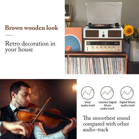 Platenspeler - Geïntegreerde Luidsprekers - Vintage Fonograaf - met Bluetooth-Riemaandrijving - 3 snelheden - voor Muziekgenot - Woondecoratie - Hout - Wit