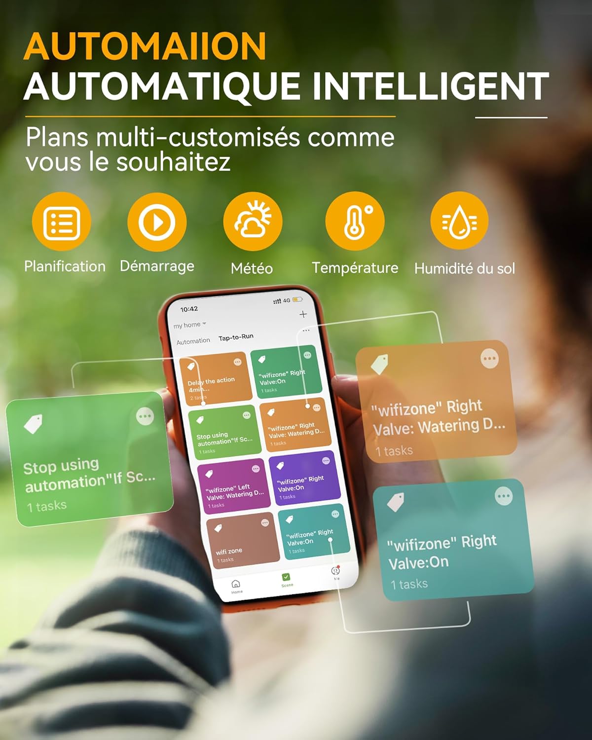 RAINPOINT Irrigatiecomputer, wifi, 2 uitgangen met messing inlaatuitlaat, intelligente watertimer voor tuinslang, regenvertraging/handmatig/app-irrigatie