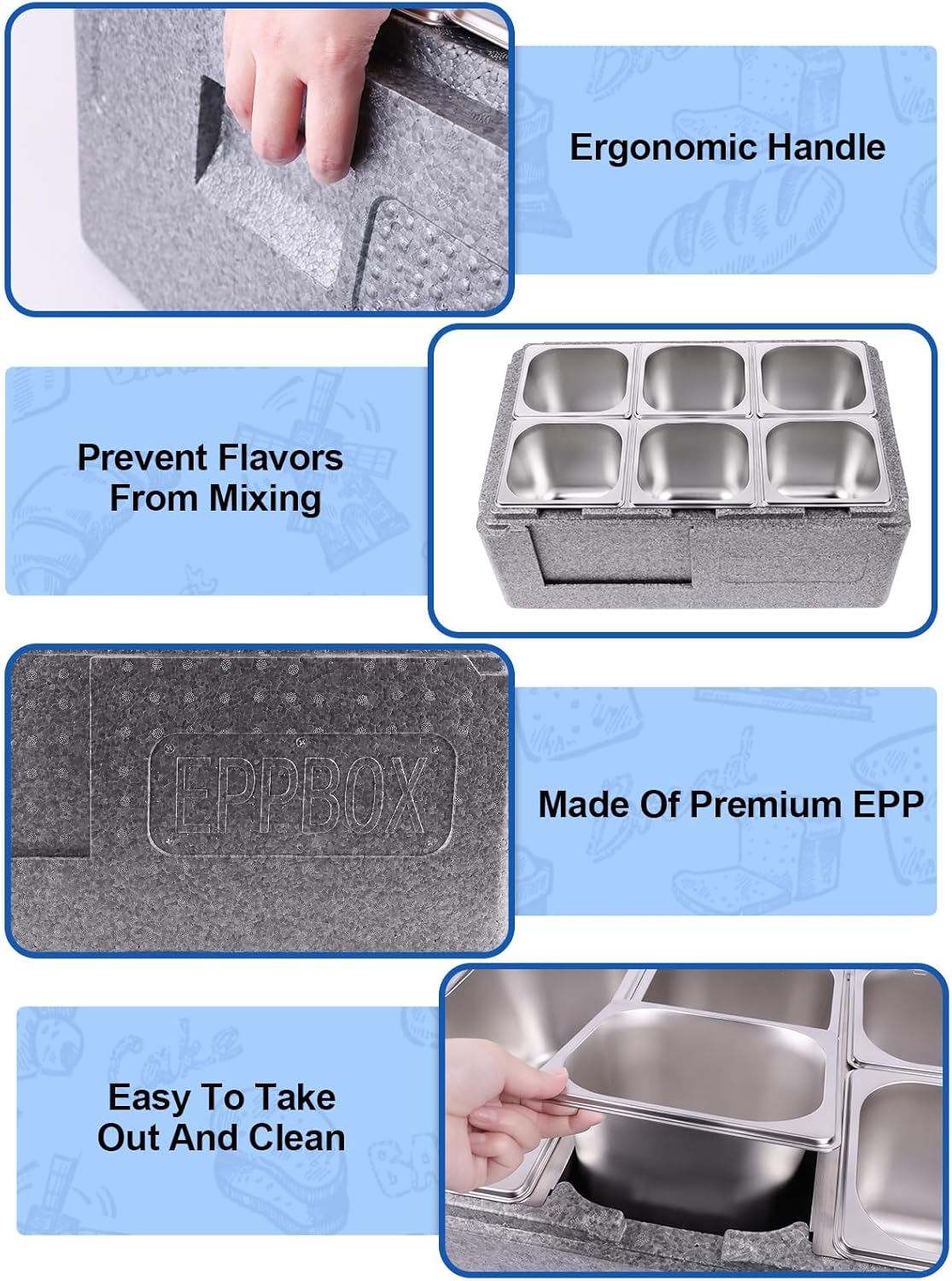 Pizza Topping Station – Buffetstation – Saladebar – Buffetbak – Toppingset – 7 Pannen Inclusief Lepels, Clips En Deksels – Geïsoleerd Met IJsdozen