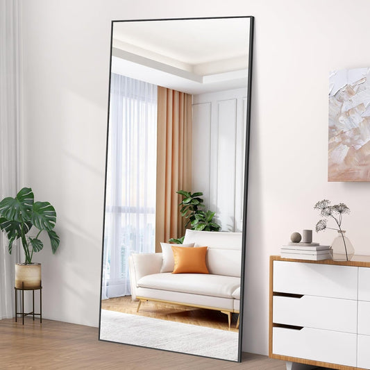 Full-Body Spiegel – Vloerspiegel – Staande Spiegel – Wandspiegel – Grote Spiegel – 192 x 85 cm – Zwart Aluminium Frame