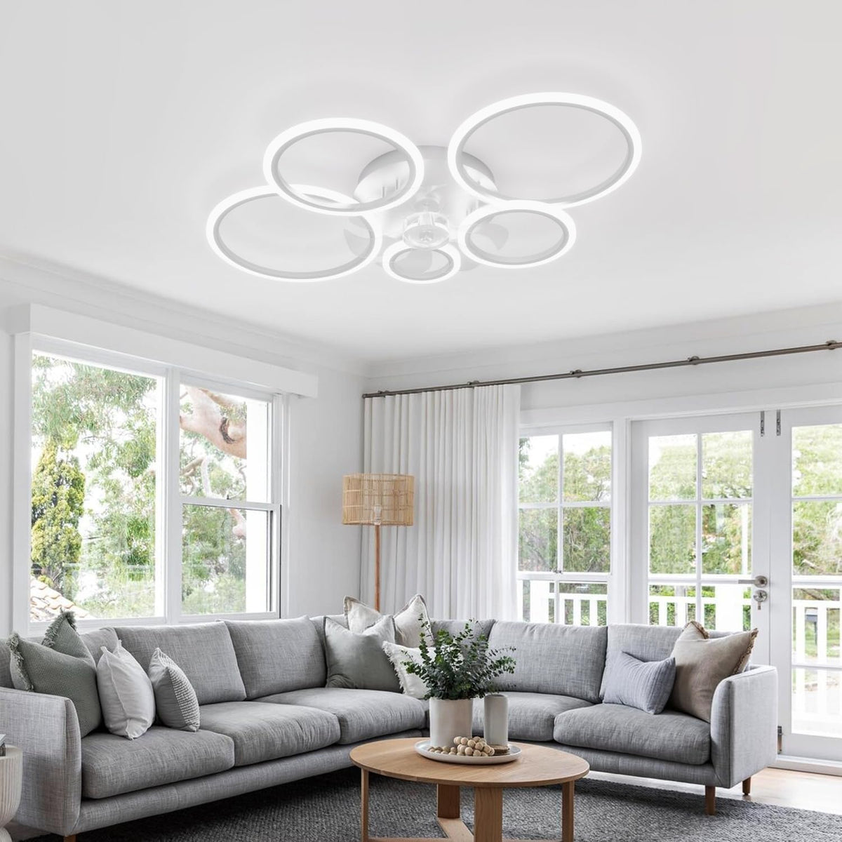 Plafondventilatoren Met Verlichting met Afstandsbediening, LED Ring Ventilator Lamp Plafond, Dimbaar, DC Motor, Omkeerbare 6 Snelheden, Ceiling Fan with Light voor Slaapkamer, Keuken