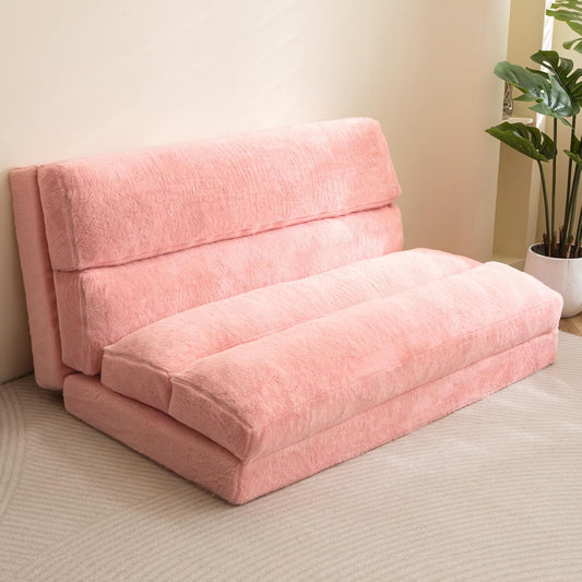 MAXYOYO Zitzakbed, inklapbare slaapbank, vloermatras voor volwassenen, extra dikke 6-voudige opvouwbare vloerbank, vloerbank voor slaapkamer en woonkamer, roze, 135 x 240 cm