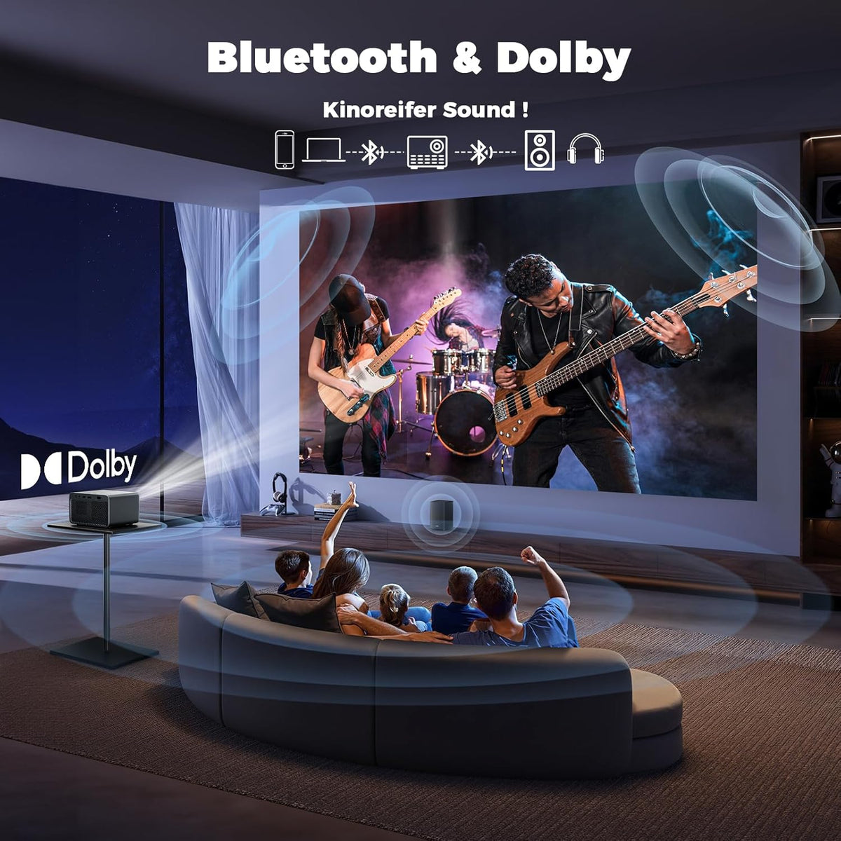 Projector 4K [800+ apps voor Netflix, Browser & Live TV | AI Car Setup & CEC-bediening] Full HD 1080P 1300 ANSI Lisowod Smart Projector met WiFi 6, Bluetooth 5.2, Dolby Audio, Home Cinema & Outdoor