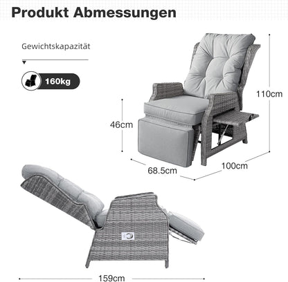 Tuinstoel met ligfunctie, lichtgrijs
